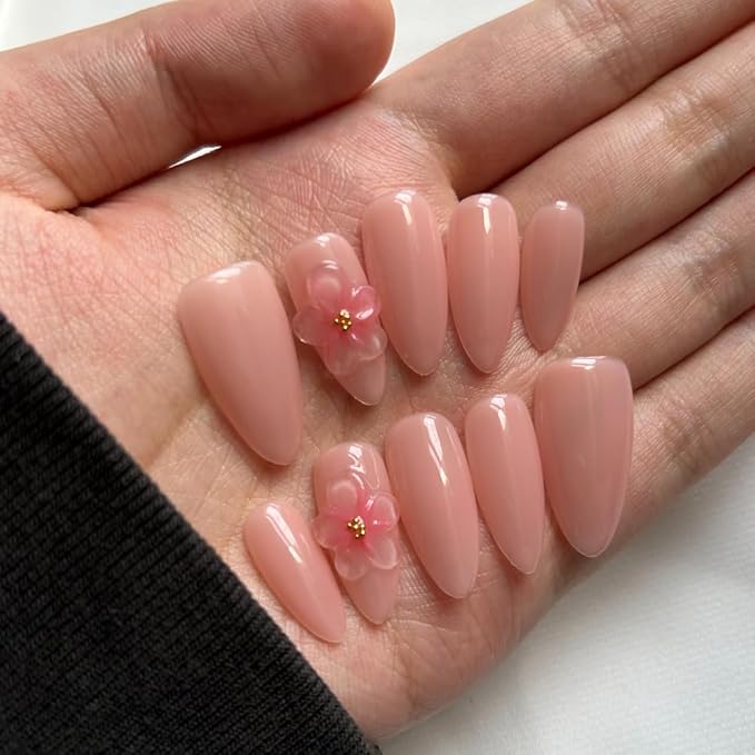 Women Press On Nails - Medium Almond False Nails 10Pcs Luxury Handmade 3D Painting Art ABS Acrylic Artificial Fingernails (Size M)