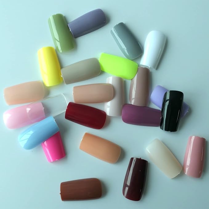 LoveOurHome 576pc Square Press on Nails Long Fake Nails Medium Square False Nail Full Cover Artificial Fingernails Acrylic Presson Nail Tips 24 Colors 10 Size for Women Teens Kids