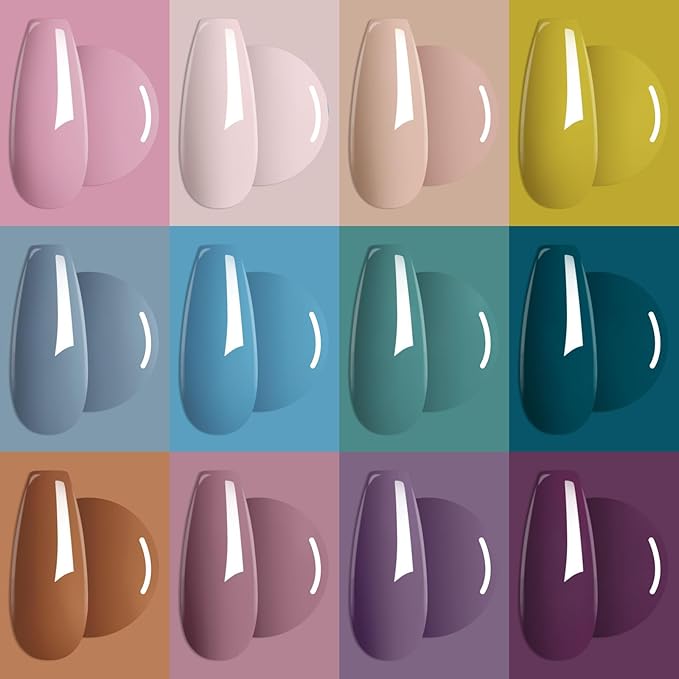 MTSSII Gel Nail Polish Set, 12PCS Nude Blue Green Purple Gel Nail Polish Kit, Soak Off UV/LED Nail Polish Nail Art Design Salon Home Gifts for Women