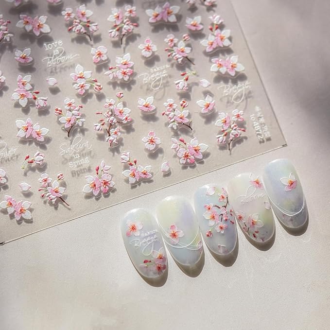 Cherry Blossom Sakura Nail Art Stickers, Pink Peach Floral Design, Spring Collection