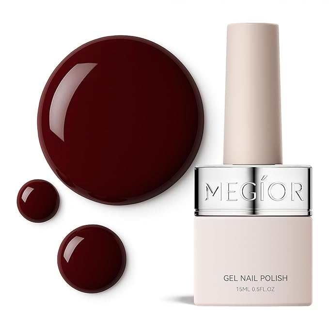 MEGIOR Deep Cherry Red Gel Nail Polish 0.5 Fl Oz Cherry Red Soak Off UV LED Lamp Light Cure Gel Polish Kit for Salon and Nail Art Starter Manicure DIY at Home