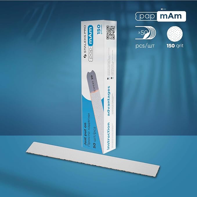 Staleks Pro Disposable White Nail Files papmAm Expert 22 – 150 Grit – 50 Pcs – Glueless Replaceable Abrasives – Professional Nail Filing – Manicure & Pedicure