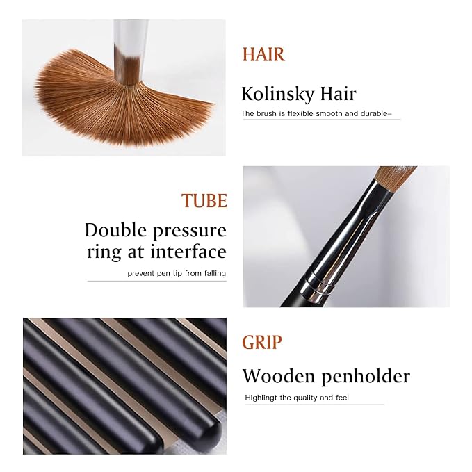 Yasterd Acrylic Nail Brush 100% Kolinsky Acrylic Brushes for Nails Size 22 Oval Crimped Shaped Nail Brushes for Acrylic Application Black Wood Handle Professional Nail Art Powder Brush Manicure Tool