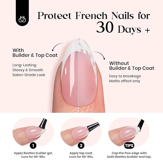 Beetles French Tips Press On Nails: 224 Pcs Pink French Tip Nails Short Almond Fake Nails, Soft Gel Nail Tips False Nails Art DIY For Women,16 Sizes