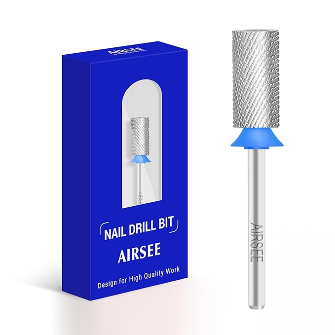 AIRSEE Tungsten Carbide Acrylic Nail Drill Bit Efile Electric File Machine Head Tip for Manicure Polishing Art Remove Gel 3/32" 2 Way Professional Tech Flat Top Cylinder Barrel Medium-M
