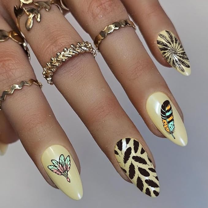 PH PandaHall 3pcs Feather Nail Stamping Plates Dreamcatcher Nail Art Templates Feather Flower Nails Image Plates Dreamy Pendant Nails Design Stamp for Women Manicures Salon DIY Printing Decoration