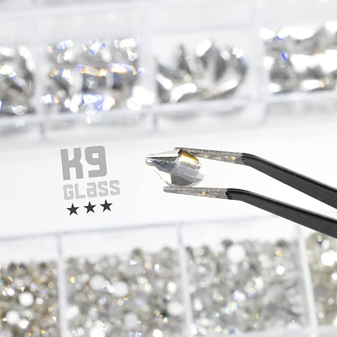 2052Pcs Crystal Clear Nail Rhinestones 72 Multi Shapes Crystal White Rhinestones for nails Flatback Big Nail Gems +1980 K9 Glass Round Beads Stones Diamonds Nail Charms Art for Nails Faces Eyes