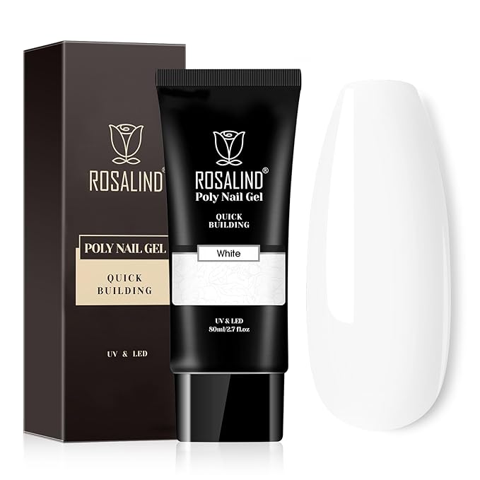 ROSALIND White Poly Extension Gel, 2.7 oz White Poly Nail Gel for Nail Art Decoration, Builder Whites Gel Nail Thickening Extension Easy to DIY Use Need UV Lamp