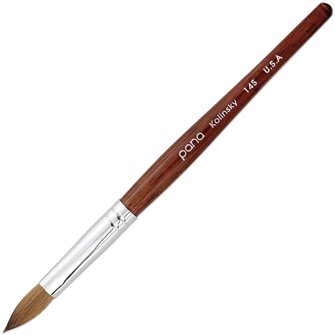PANA 100% Pure Kolinsky Hair Bristles Acrylic Nail Brush Oval Crimped Shaped Mahogany Wood Handle Professional Salon Quality (Size 14)