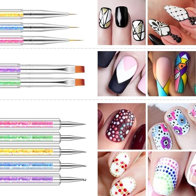 HIGHROCK Nail Art Liner Brushes Pens Dual-Ended Nail Art Point Drill Drawing Brush Pen Manicure Tool Nail Art Design Dotting Pen Tools (8PC)
