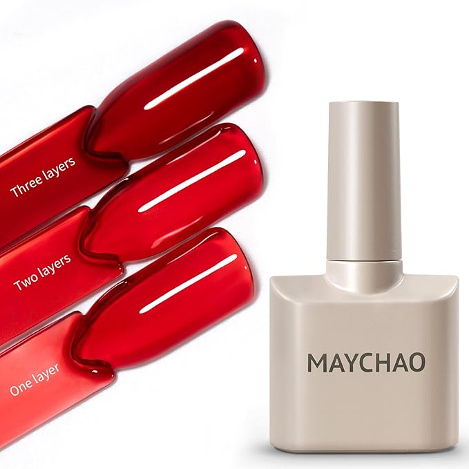 MAYCHAO 15ML Jelly Red Gel Nail Polish 1Pc Sheer Red Gel Polish Soak Off UV LED Transparent Nail Polish Nail Art Starter Manicure Salon DIY at Home, 0.5 OZ