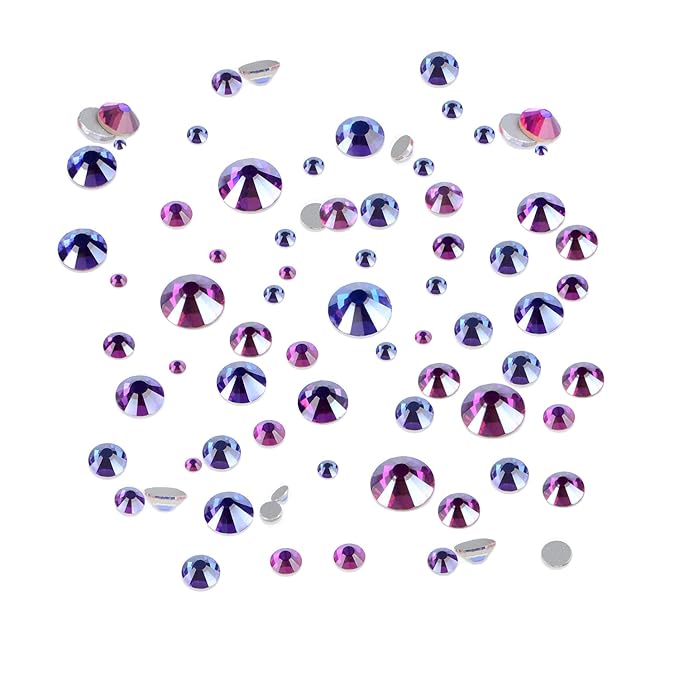 AD Beads 4300 Pieces Flat Back Nail Art Rhinestones Round Beads 6 Sizes (2-6.5mm) with Storage Organizer Box,Rhinestones Picking Pen for Nail Art Phone Decorations Crafts DIY (Purple Velvet)