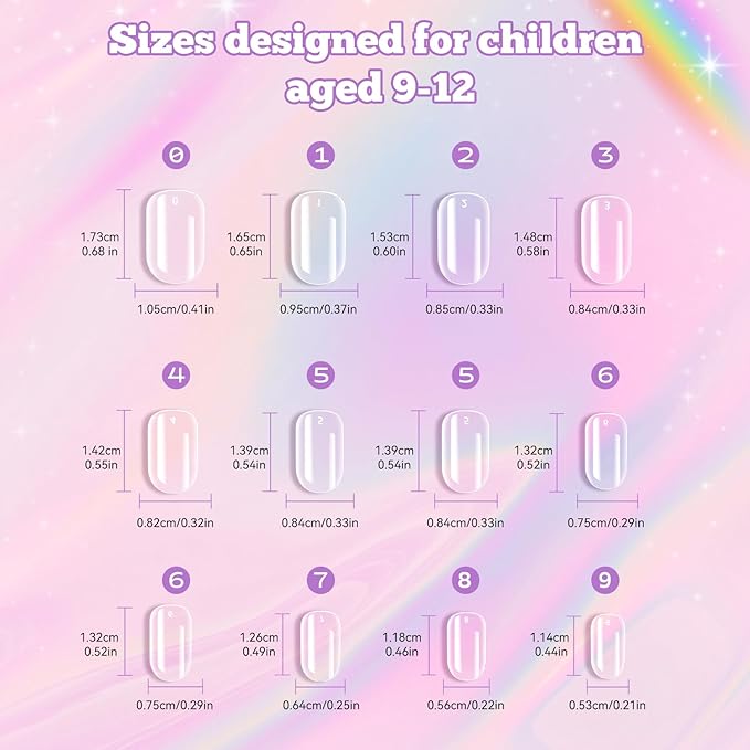 krofaue Kids Fake Nails - Short Oval Clear Nail Tips 240pcs Kids Press On Nails for Little Girls Full Cover Children Fake Nails Decoration 10 Sizes Acrylic Soft Gel Nail Tips (9-12 years old)