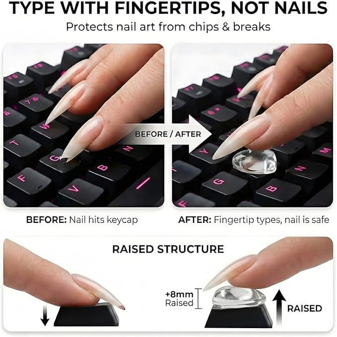 60pcs Keyboard Bubbles for Long Nails, Raised Glass Heart Key Covers, No-Residue, Reusable, Easy to Apply, Keyboard Stickers for Desktop Keyboards, External Keyboards, Calculators