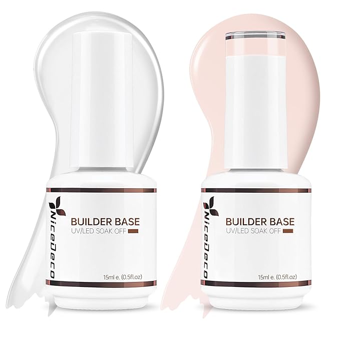 Nicedeco Hema Free Builder Base Gel Nail Polish 2 Pcs 15ml Cruelty Free Vegan Nude Pink Clear Builder Nail Gel Soak Off LED U V Gel Nail Kit Manicure