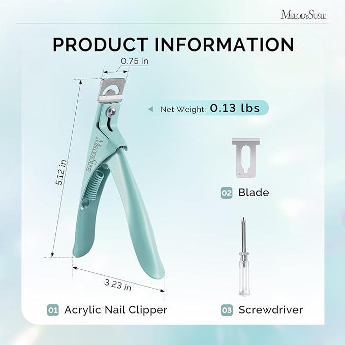 MelodySusie Acrylic Nail Clippers, Professional Nail Clippers Cutters for Acrylic Nails Fake Nail Tips, Adjustable Stainless Nail Trimmer, Manicure Tool for Salon Home Nail Art, Green