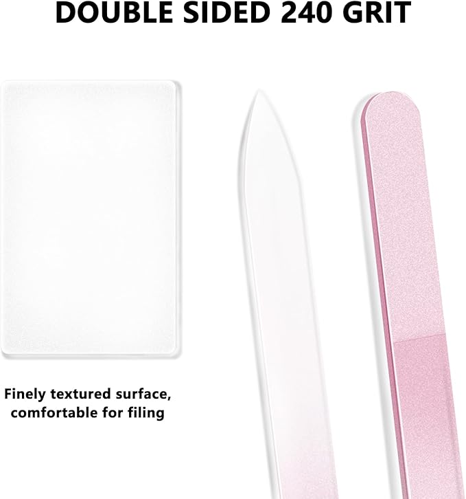 Glass Nail Files Double Side Polish Crystal Fingernail File with Case Manicure Salon Nail Care for Women Girls Black White Blue, 240 Grit, 3 Pack