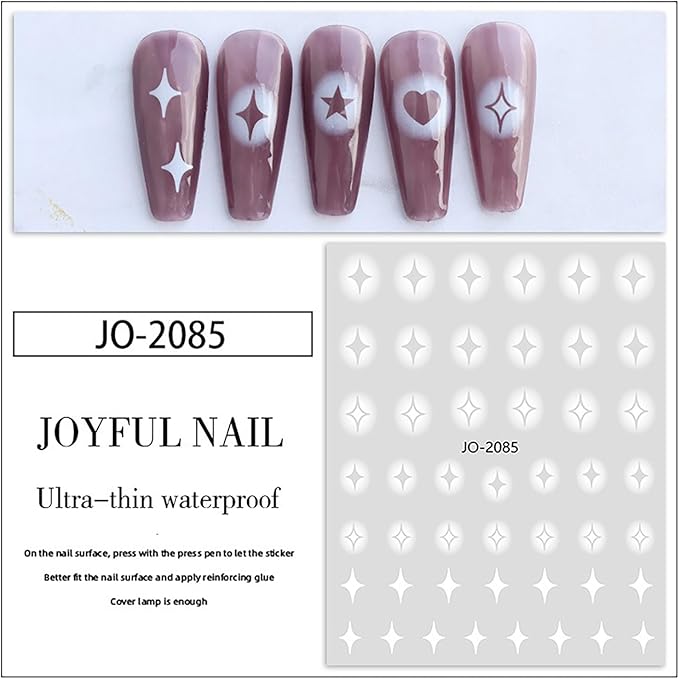 5 Sheets Airbrush Nail Stickers White Ombre Nail Art Stickers Gradient Nail Decals with Stars Heart Bow Butterfly Designs Sweet DIY Self-Adhesive Nails Art Supplies for Women Girls