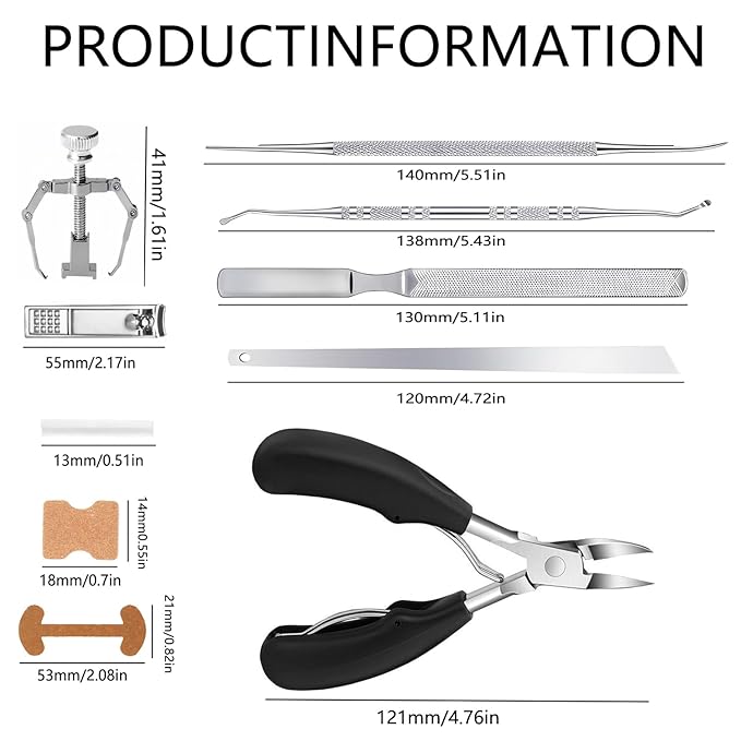 Professional Ingrown Toenail Correction Kit - Stainless Steel Ingrown Toenail Clippers, Correction Patches, Lifter & Tools for Ingrown Toenail Treatment, Home Pedicure Solution
