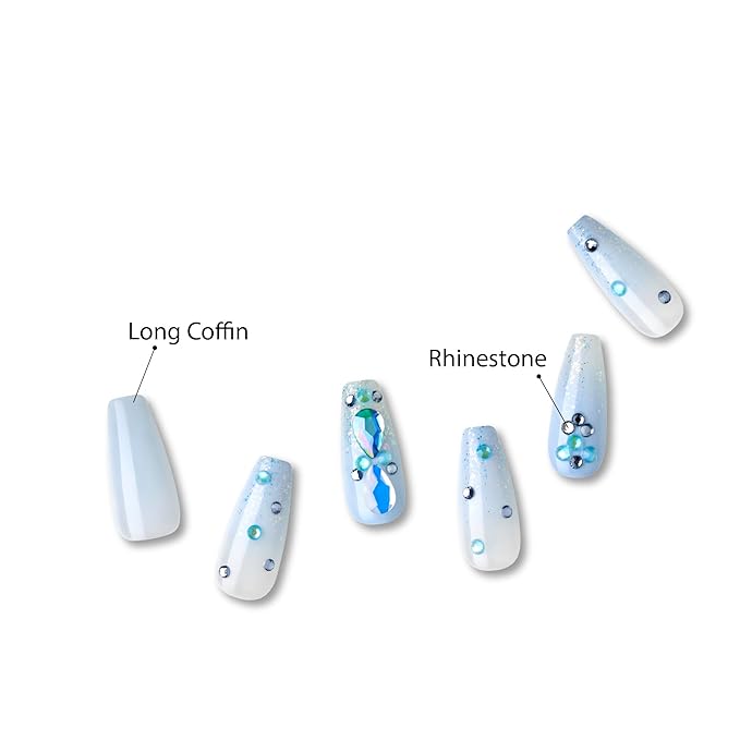 GoldFinger Premium Luxury False Nails Kit, Ready to Wear Fake Nails, Manicure Stick and Glue Included, Long Coffin Shape with 3D Rhinestones, Long-Lasting Hottest Trend Glue on Nails