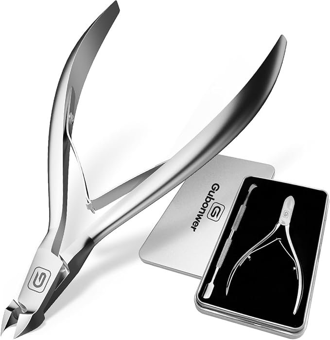 Cuticle Trimmer 3/4 Jaw Extremely Sharp Cuticle Nippers Scissors Stainless Steel Clippers Cutter Remover Pedicure Manicure Nail Tool, cuticle pusher (Cuticle Nippers+Cuticle Pushers/Silver-S)
