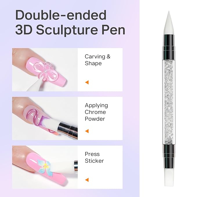 MIZHSE 3D Gel Nail Art Sculpting Gel, 60g Large Capacity Clear Solid Builder Gels for Nails, Non-Sticky Molding Hard Gels for Nail Art Charms, UV LED, with Gold Chrome Powder & Silicone Flower Mold