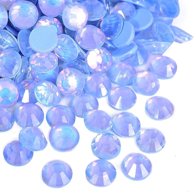 Blinginbox Flatback Rhinestones Round Gems, 1440pcs Luminous Series Glass Stones Neon Gems Non Hotfix Crystal Rhinestones for Nail Charms Crafts Clothes Tumblers,Lt.Sapphire Luminous Opal,SS6.