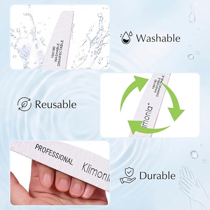 25pcs Professional Half Moon Nail Files Emery Board Set 100/180 Grit Dual-Grit Buffer Files for Natural & Acrylic Nails Tools Suit for Home Salon
