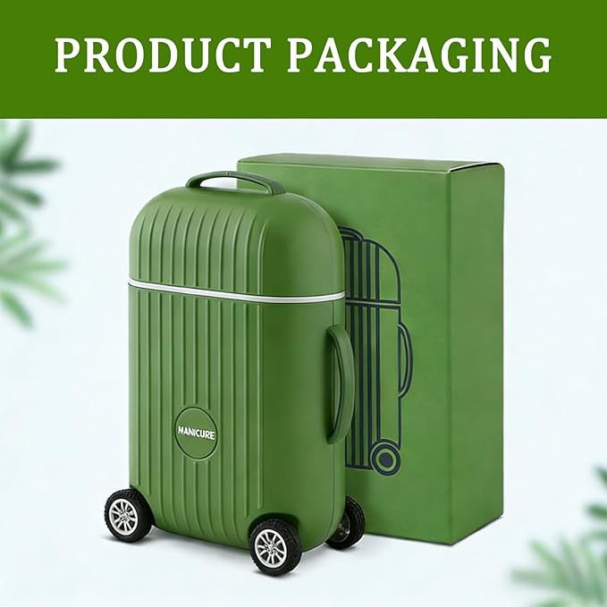 Manicure Set 8 in 1 Stainless Steel, Nail Clippers Scissors Pedicure Tools Kit - Portable Travel Grooming Kit for Men and Women with Mini travel box packaging, Rollable Wheels (GREEN)