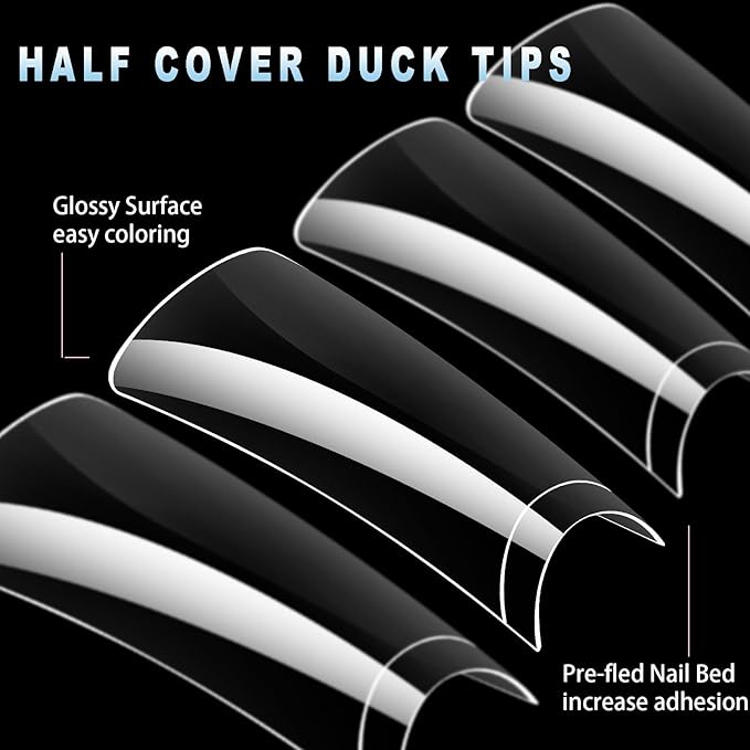 504Pcs Clear Duck Nail Tips Half Cover XXL Long Duck Nails Tips Press On - 12 Sizes Acrylic Gel DIY Nail Extensions for Salon-Worthy Duck Shaped Manicures & Nail Art with Box