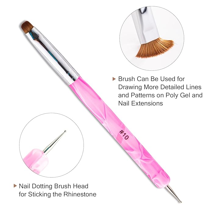 French Manicure Brush - 2 Way Nail Art Brush with Dotting Tool for Manicure Cuticle Clean Up - Professional Salon Quality, Nail Dotting Pen (Peach, 16#)