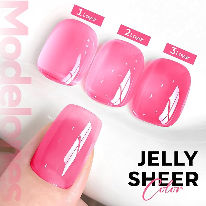 modelones Pink Gel Nail Polish Jelly Pink Rose Gel Nail Polish Translucent Polish Summer Vibrant Soak Off LED Nail Art DIY Nail Manicure 15ML
