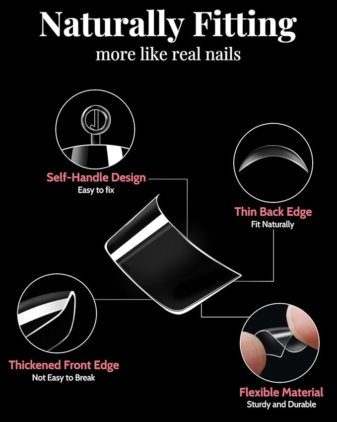 MORGLES Short Square Nail Tips, 240 Pcs Half Cover Fake Nail Tips Square Pre-shaped, 12 Sizes Press on False Nails for Acrylic Nail Extension, Home DIY and Salon