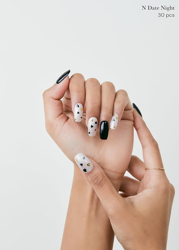 ohora Semi Cured Gel Nail Strips (N Date Night) - Extended Size Range, Works with Any UV/LED Lamps, Salon-Quality, Long Lasting, Easy to Apply & Remove - Includes 2 Prep Pads, Nail File & Wooden Stick