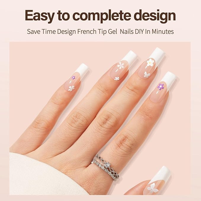 Vansiho French Gel Nail Tips, 150Pcs Long Square Gel Nail Tips, French Tips Press on Nails, Fake Nails for Nail Art DIY 15 Sizes