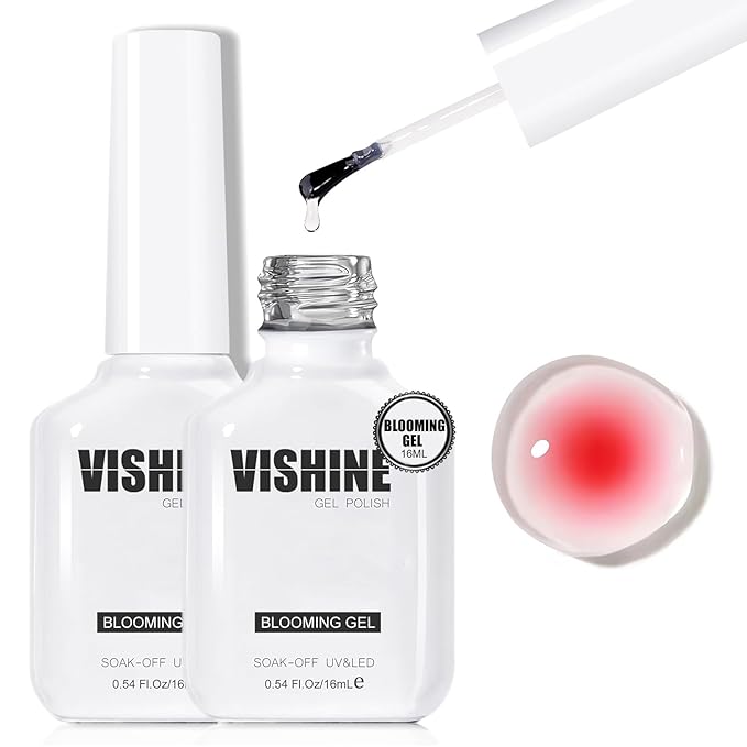 Vishine 2 Pcs 16ml Blooming Gel, Clear Blooming Nail Polish, Spreading Effects Soak Off UV Gel Natural Stone Watercolor Floral Print for Nail Art Design Manicure