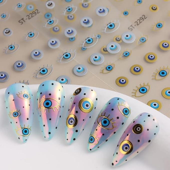 6 Sheets Evil Eye Nail Stickers for Nail Art,Gold Silver Metallic Evil Eye Nail Decals Goth Stickers with Mystical Eye,Snake Design,3D Self Adhesive Nail Art Supplies for Women,DIY Manicure Decor