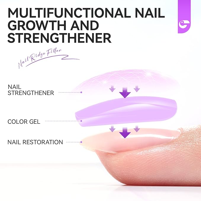 Nail Strengthener and Ridge Filler for Women: Milky Purple 15ml Protein Nail Hardener Extra Strong and Growth for Damaged Nails - 6 in 1 Natural Nails Polish Hardener for Home Salon Women Daily Care