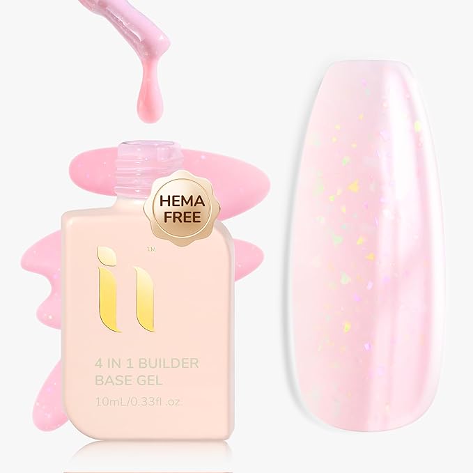 Hema Free Rubber Builder Base Gel, Soak Off Shimmer Enhancement Gel Nail Polish, Long Lasting UV Led For Nails Thickening DIY Manicure