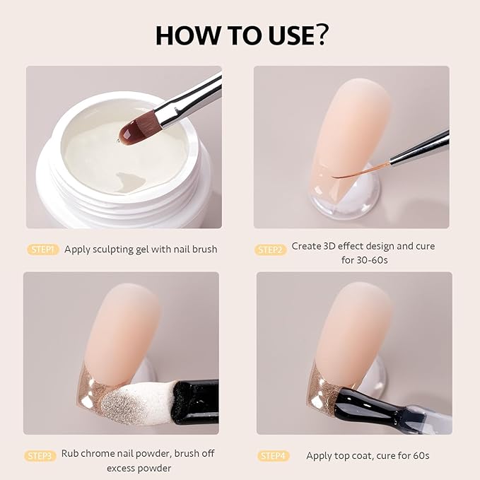 GAOY 3D Sculpting Gel for Nail Art, Semi-solid Modeling Gel for Rubbing Chrome Nail Powder, Sticking Rhinestones and Painting, No Wipe