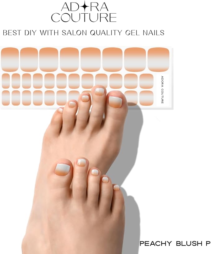 Semi Cured Gel Nail Strips – 32 Pcs Gel Pedicure Stickers - UV Nail Wraps for Toenails, Easy Application, Long Lasting, Salon Quality & UV Light Required - Peachy Blush P