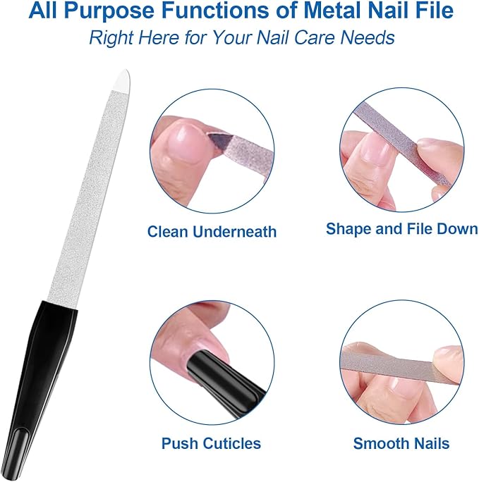 Fingernail Files (6 Pack), Metal Nail Files for Natural Nails Stainless Steel 6 Inch Nail File with Sharp Pointed Tip Non Slip Handle, Finger Nail Filers for Women Sapphire Grit Sword Diamond Black