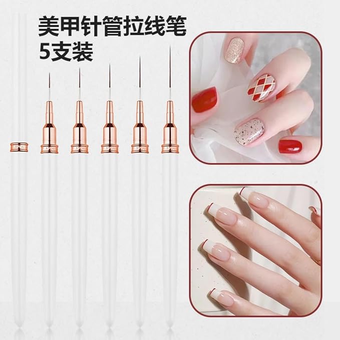 Metallic Liner Nail Art Brushes Set, Nail Art Pens, 5PCS White Color Nail Tools Liner Brush UV Gel Polish Painting Nail Design For Long Lines, Thin Details, Fine Drawing, Sizes 7/9/11/15/25mm