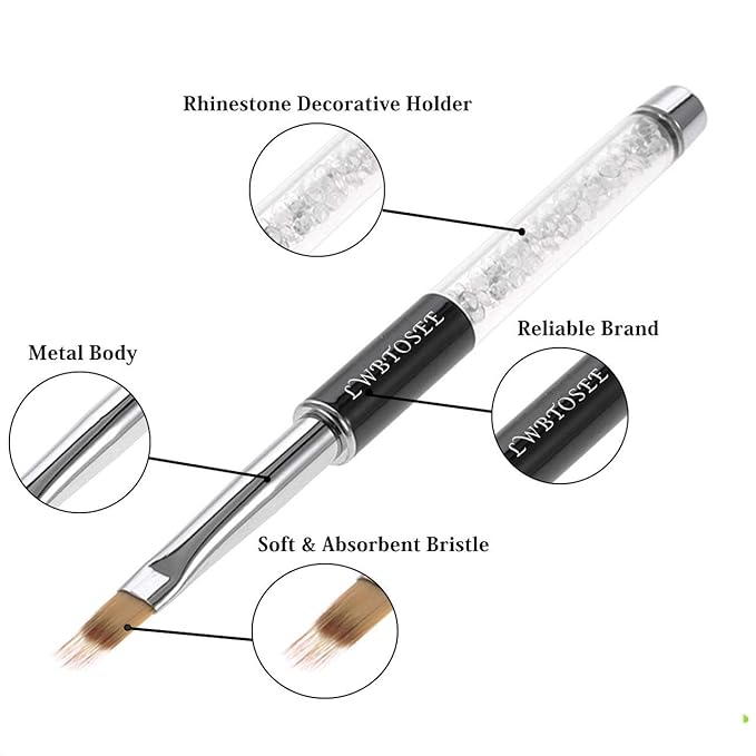LWBTOSEE 2pcs Ombre Nail Brush for Nail Art Gradient Painting Rhinestone Handle Drawing UV Gel Pen Manicure Nail Art Brush Tool (Black&White)