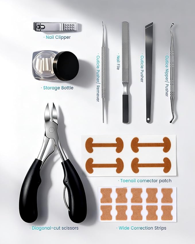 Professional Ingrown Toenail Corrector, 2-in-1 Ingrown Toenail Removal Kit with U-Shaped Strips and Correction Patch, Ingrown Toenail Clippers Tool Set- Effective Removal of Ingrown Toenails (Silver)