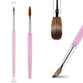 Acrylic Nail Brush Size 8#, 100% Pure Kolinsky Hair Acrylic Crystal Pink with Silver Ferrule Round Shaped for Women Girls Manicure Tools Accessories