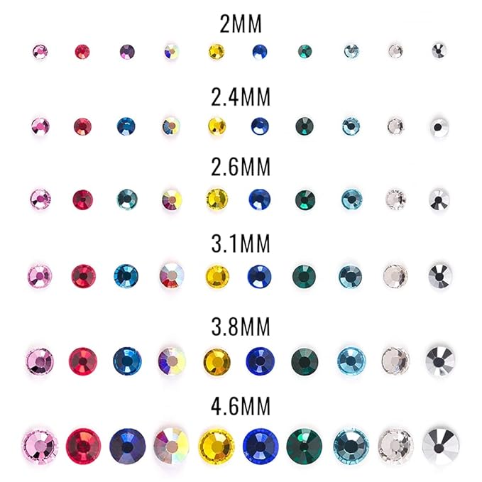 KADS Nail Crystals AB Nail Art Rhinestones 5 Colors Round Beads Flatback Glass Charms Gems Stones 6 Sizes for Nails Decoration Makeup Clothes Shoes (5 Colors+ Tweezer)
