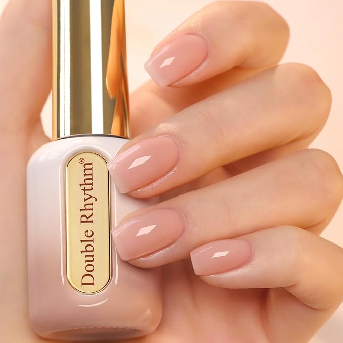 Double Rhythm 0.50 OZ Gel Polish Hema Free Same Color Same Bottle Golden Round Translucent Neutral Natural Milky 15 ML Jelly UV Polish Art DIY at Home (Nude Pink-C1491)