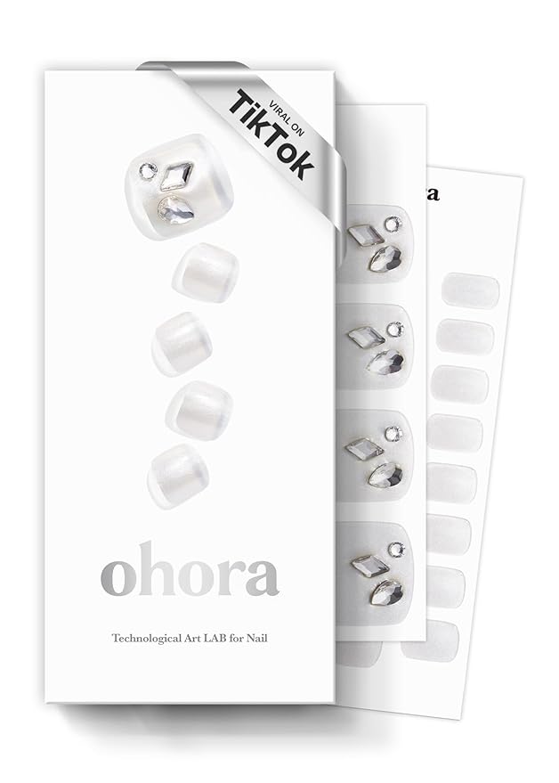 ohora Semi Cured Gel Pedi Strips (P Silky) - Works with Any Nail Lamps, Salon-Quality, Long Lasting, Easy to Apply & Remove - Includes 2 Prep Pads, Nail File & Wooden Stick