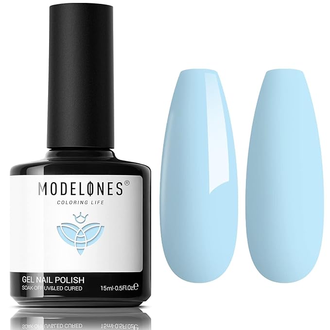 modelones Blue Gel Nail Polish Baby Blue Polish Soak Off Pastel Soft Light Nail Polish Gel Nail Art Salon Manicure 15 ML